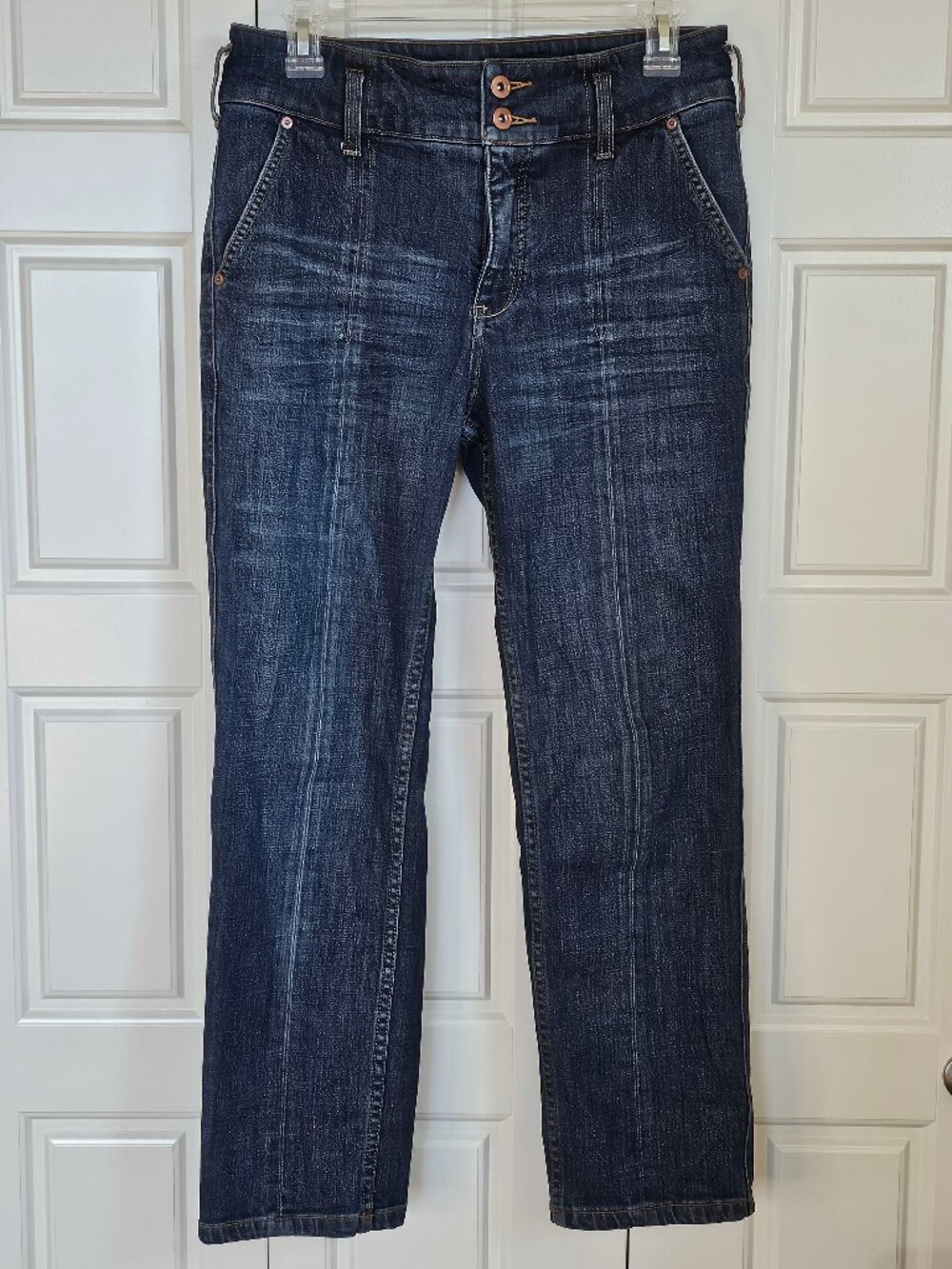Pilcro Letterpress High Rise Seamed Jeans Womens 27 Dark Wash Double Button